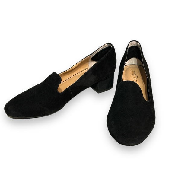 ME TOO Gwen Black Leather Suede Block Heel Loafer - Picture 1 of 6